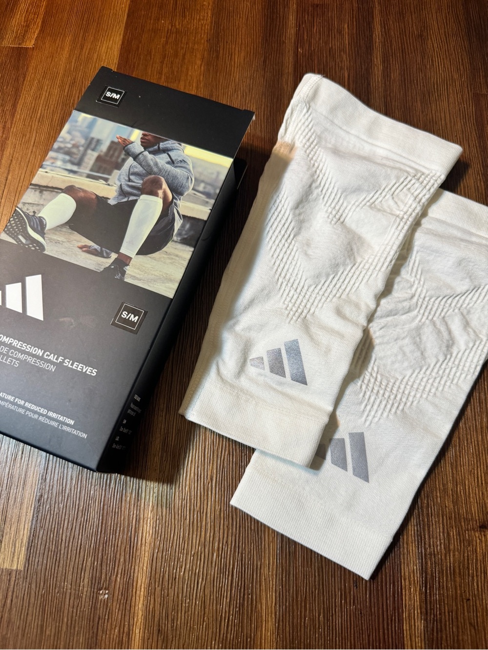 NWT Adidas Compression Calf Sleeves White Pair Running Recovery Training